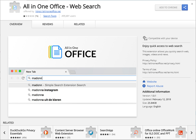 How to delete All in One Office - Web Search 1.0.1 (ID: doknpakcpjkbnincdeoocojhnhndmhek) virus