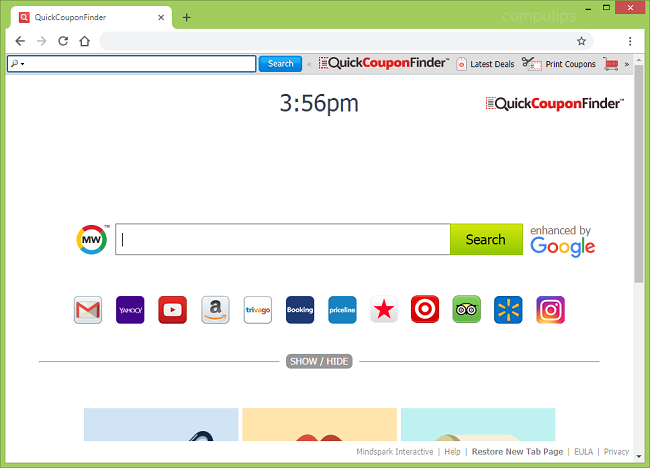 delete Quick Coupon Finder new tab virus (My way virus, “enhanced by Google”) from Windows and Macbook