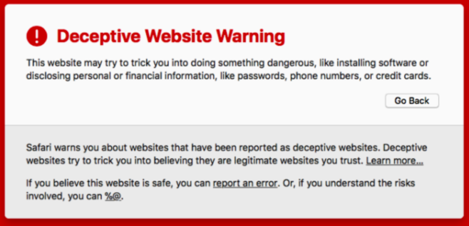 how to remove Deceptive Website Warning from Safari