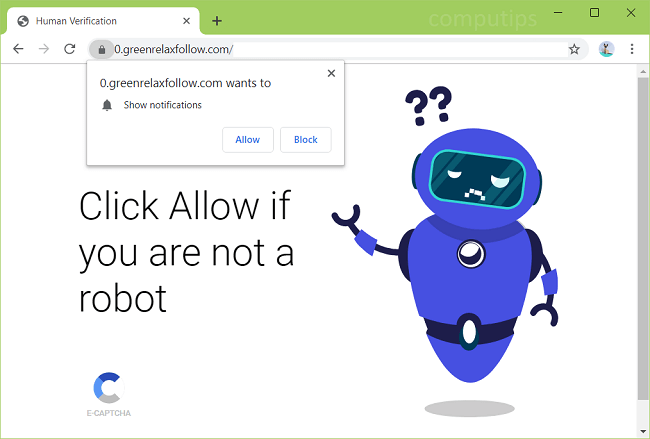 Delete https://greenrelaxfollow.com, 0.greenrelaxfollow.com, etc. virus notifications