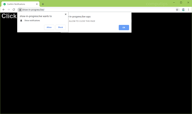Delete show-in-progress.live virus notifications