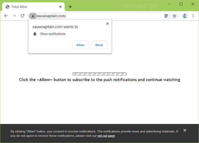 Delete sauwoaptain.com virus notifications