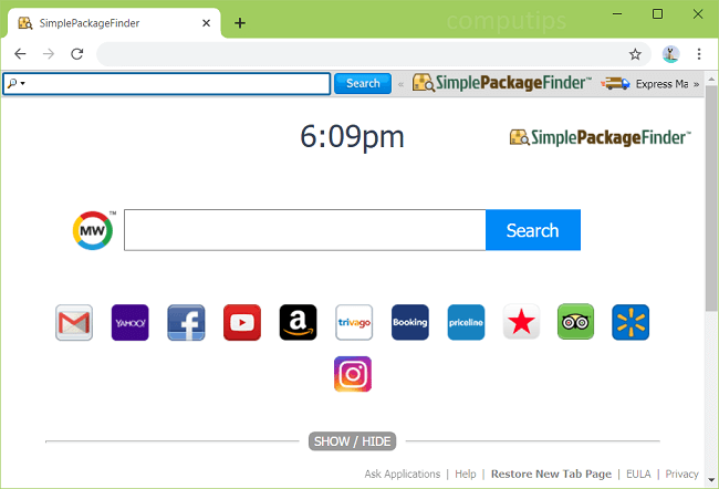 delete Simple Package Finder new tab virus (My Way virus) from Windows and Macbook
