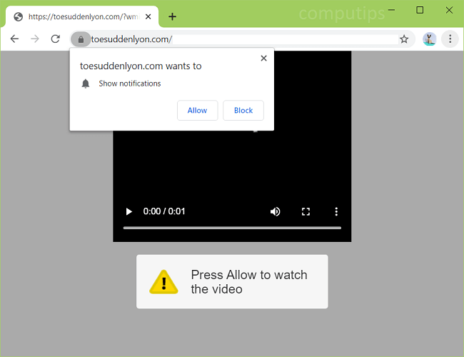 Delete toe suddenly on.com, qde6.toesuddenlyon.com, w43i.toesuddenlyon.com virus notifications