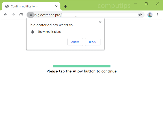 Delete big locate riod.pro, b25y.biglocateriod.pro, ml9z.biglocateriod.pro, qx89.biglocateriod.pro, etc. virus notifications