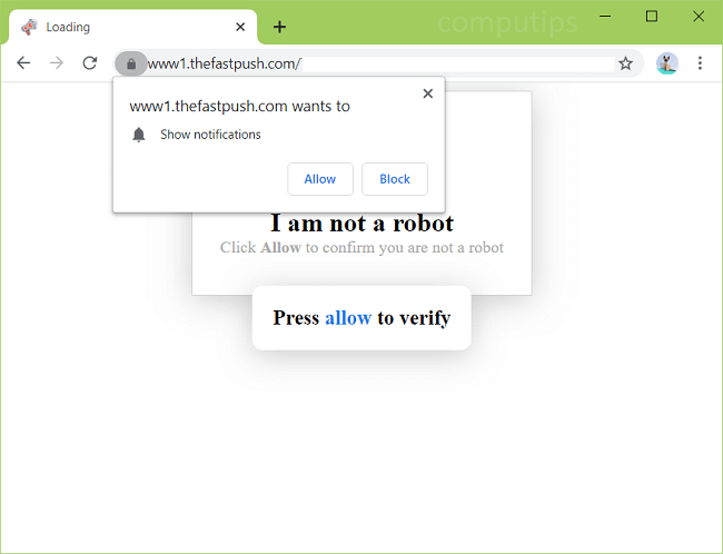 Delete the fast push.com, www1.thefastpush.com, www2.thefastpush.com, www3.thefastpush.com virus notifications