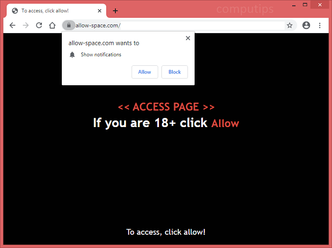 Delete allow-space.com, 0.allow-space.com virus notifications