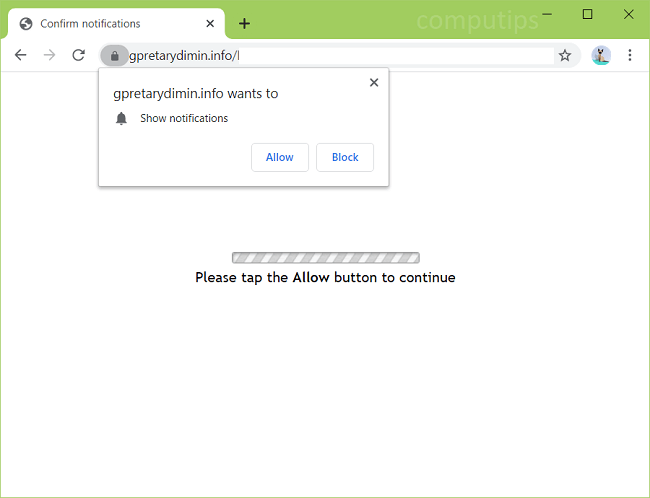 Delete gpretarydimin.info, m17x.gpretarydimin.info, hwly.gpretarydimin.info, gvkx.gpretarydimin.info, etc. virus notifications