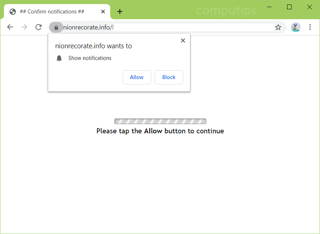 Delete nion recorate.info, p16r.nionrecorate.info, bmkw.nionrecorate.info, cm2r.nionrecorate.info, etc. virus notifications