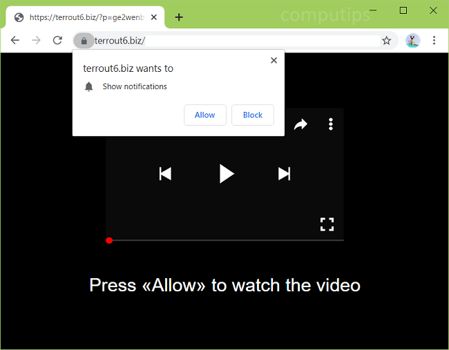 Delete terrout 6.biz, 0.terrout6.biz, etc. virus notifications