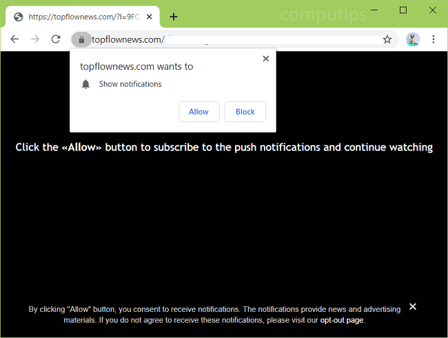 Delete topflownews.com virus notifications