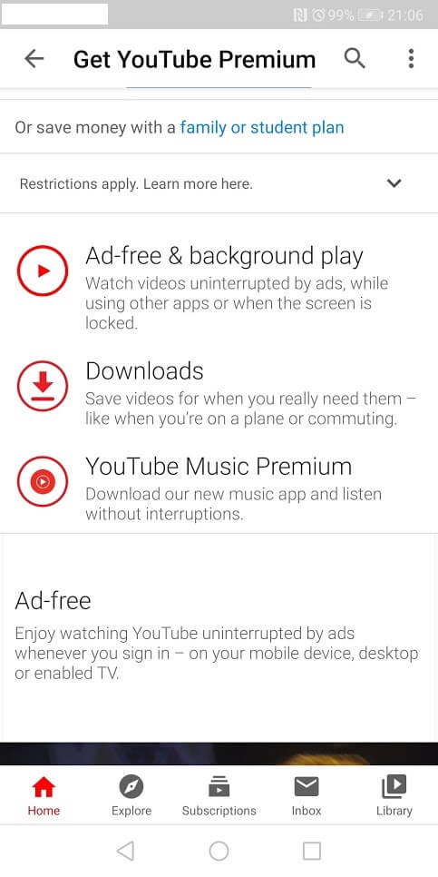 youtube premium offer screenshot