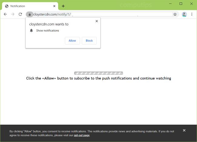 Delete cloystercdn.com virus notifications