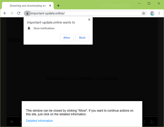 Delete important-update.online virus notifications