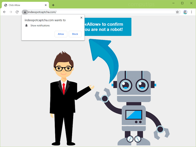 Delete a.indexspotcaptcha.com, b.indexspotcaptcha.com (index spot captcha com virus) notifications