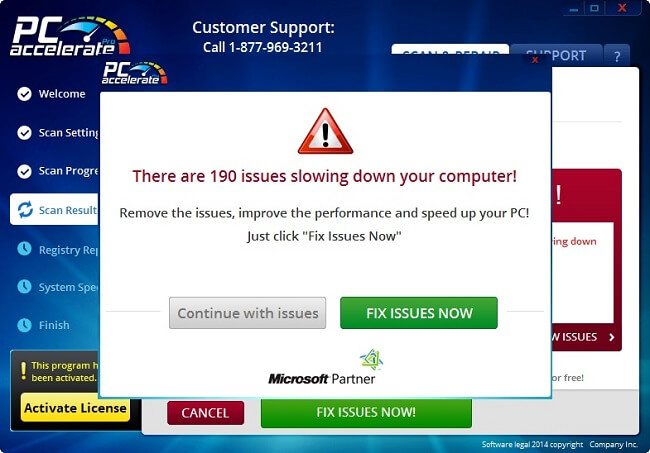 PC Accelerate Pro virus pop-up removal from Windows