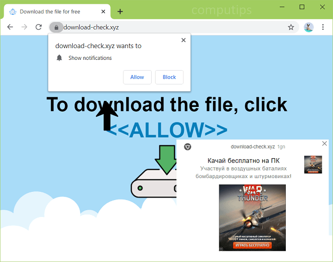 Delete 0.download-check.xyz virus notifications