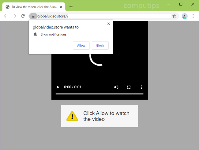 Delete 0.globalvideo.store (global video store virus) notifications