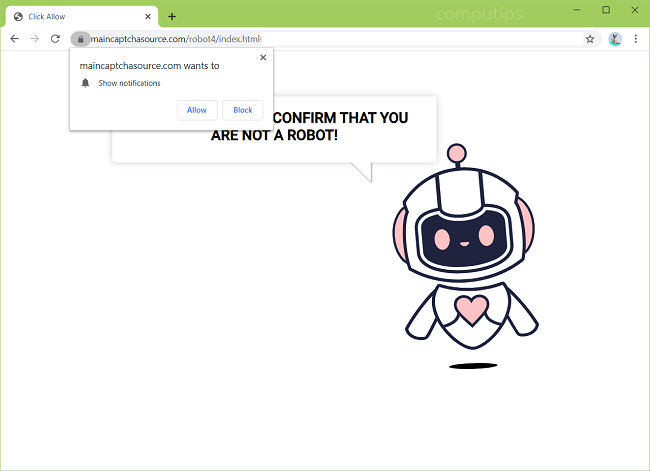 Delete a.maincaptchasource.com, b.maincaptchasource.com, c.maincaptchasource.com (main captcha source virus) notifications