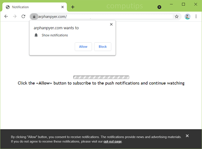 Delete arphanpyer.com virus notifications