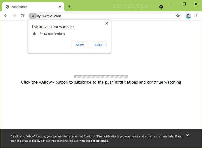 Delete byluxrayor.com virus notifications