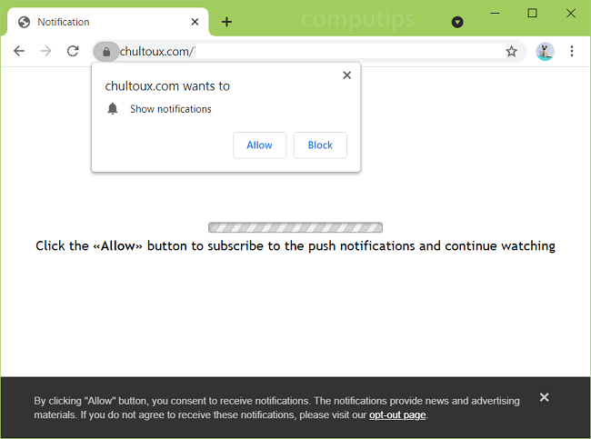 Delete chultoux.com virus notifications