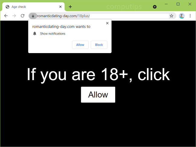 Delete a.romanticdating-day.com, b.romanticdating-day.com, c.romanticdating-day.com (romantic dating day virus) notifications