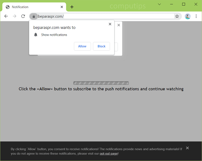 Delete beparaspr.com virus notifications