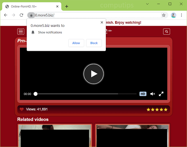 Delete 0.more5.biz, 1.more5.biz, 2.more5.biz virus notifications