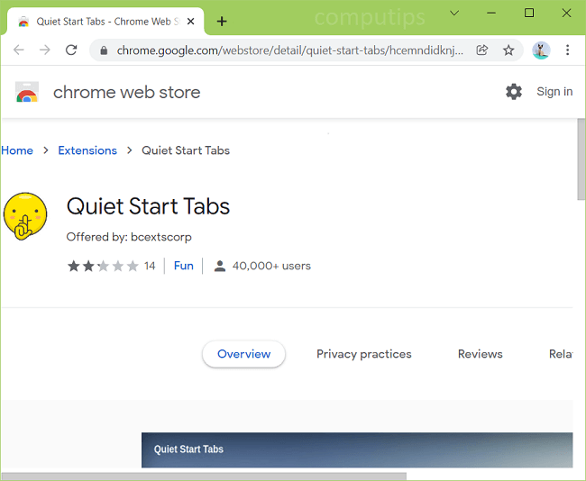 delete Quiet Start Tabs (ID hcemndidknjbnkjgpjggokbdcafhcdhp) virus