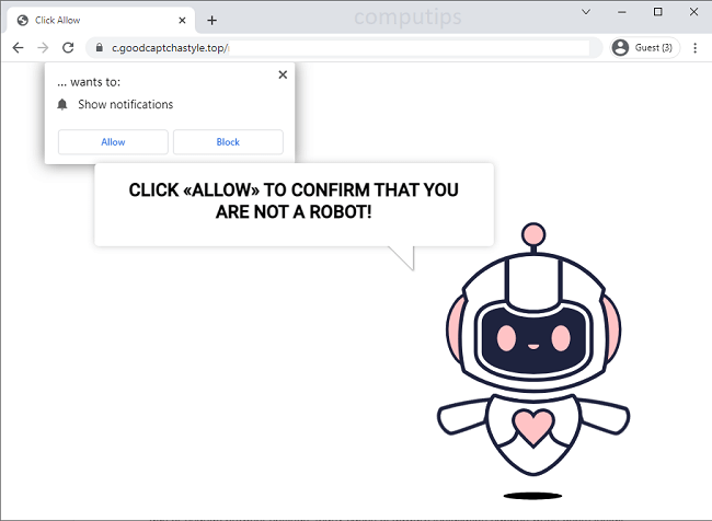 Delete a.goodcaptchastyle.top, b.goodcaptchastyle.top, c.goodcaptchastyle.top (good captcha style top virus) notifications