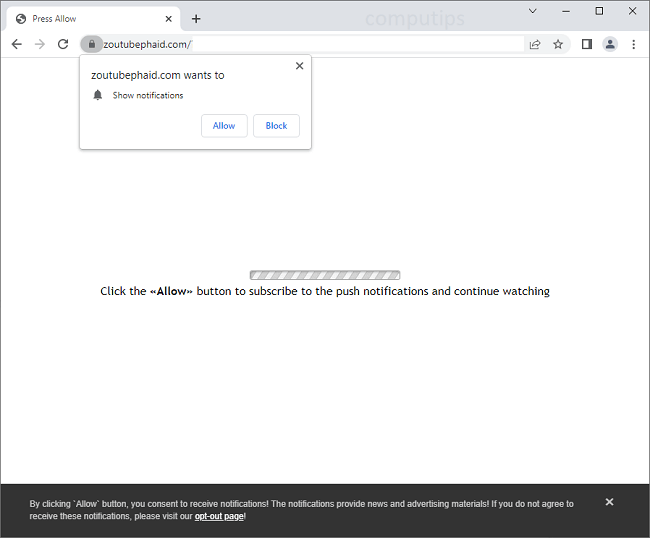 Delete zoutubephaid.com virus notifications
