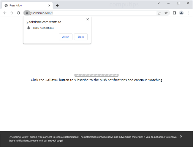 Delete soksicme.com virus notifications