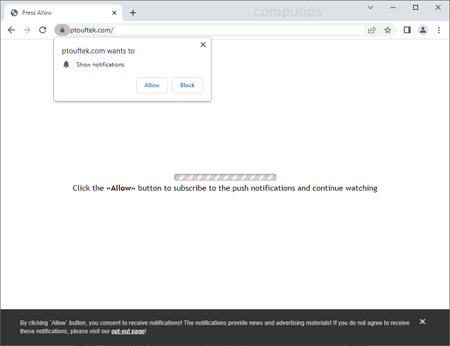 Delete ptouftek.com virus notifications