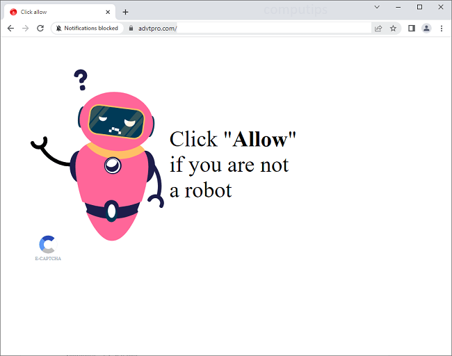 Delete advtpro.com virus notifications