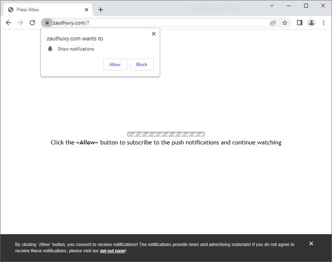 Delete zauthuvy.com virus notifications