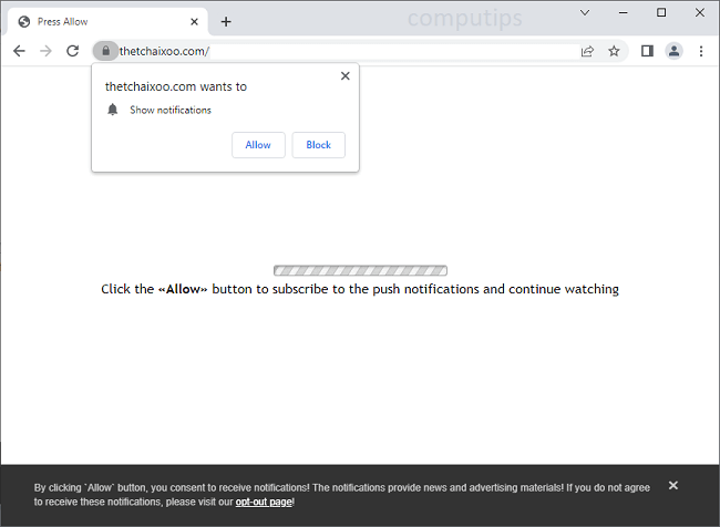 Delete thetchaixoo.com virus notifications