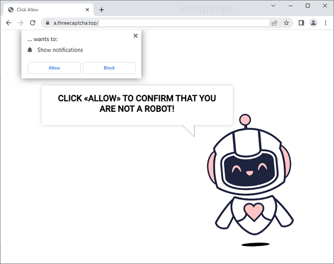 Delete a.threecaptcha.top, b.threecaptcha.top, c.threecaptcha.top (Three Captcha Top virus) notifications