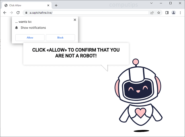 Delete captchafine.live virus notifications