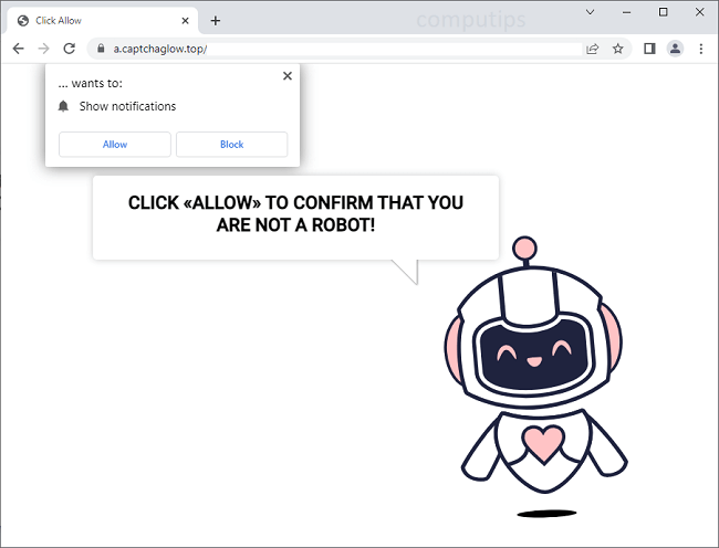 Delete captchaglow.top virus notifications