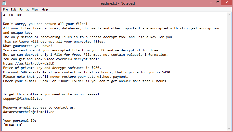 Uyit ransom note:

ATTENTION!

Don't worry, you can return all your files!
All your files like pictures, databases, documents and other important are encrypted with strongest encryption 

and unique key.
The only method of recovering files is to purchase decrypt tool and unique key for you.
This software will decrypt all your encrypted files.
What guarantees you have?
You can send one of your encrypted file from your PC and we decrypt it for free.
But we can decrypt only 1 file for free. File must not contain valuable information.
You can get and look video overview decrypt tool:
https://we.tl/t-5UcwRdS3ED
Price of private key and decrypt software is $980.
Discount 50% available if you contact us first 72 hours, that's price for you is $490.
Please note that you'll never restore your data without payment.
Check your e-mail 