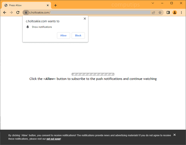 Delete holtoakie.com virus notifications