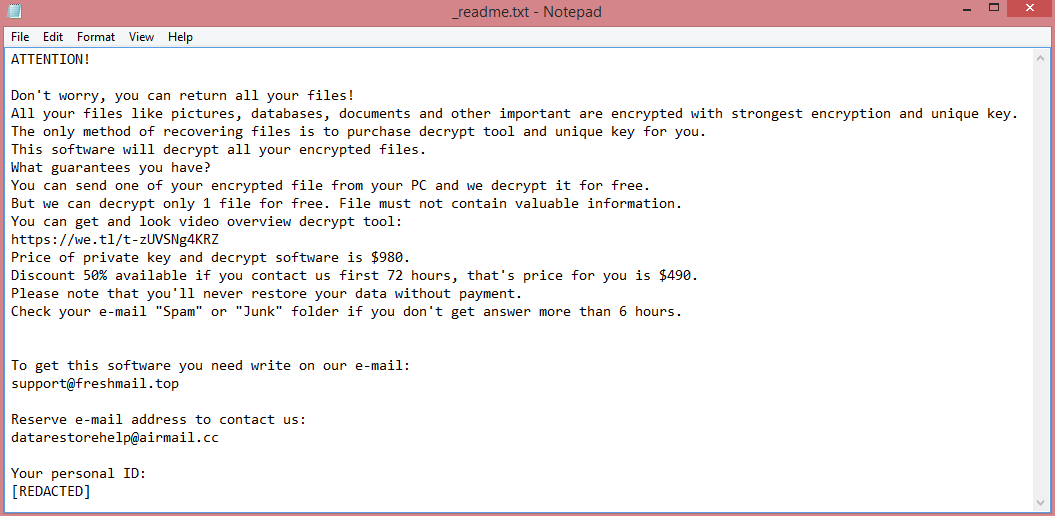 Qazx ransom note:

ATTENTION!

Don't worry, you can return all your files!
All your files like pictures, databases, documents and other important are encrypted with strongest encryption and unique key.
The only method of recovering files is to purchase decrypt tool and unique key for you.
This software will decrypt all your encrypted files.
What guarantees you have?
You can send one of your encrypted file from your PC and we decrypt it for free.
But we can decrypt only 1 file for free. File must not contain valuable information.
You can get and look video overview decrypt tool:
https://we.tl/t-zUVSNg4KRZ
Price of private key and decrypt software is $980.
Discount 50% available if you contact us first 72 hours, that's price for you is $490.
Please note that you'll never restore your data without payment.
Check your e-mail 