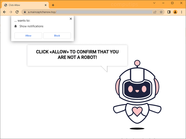 Delete maincaptchanow.top virus notifications