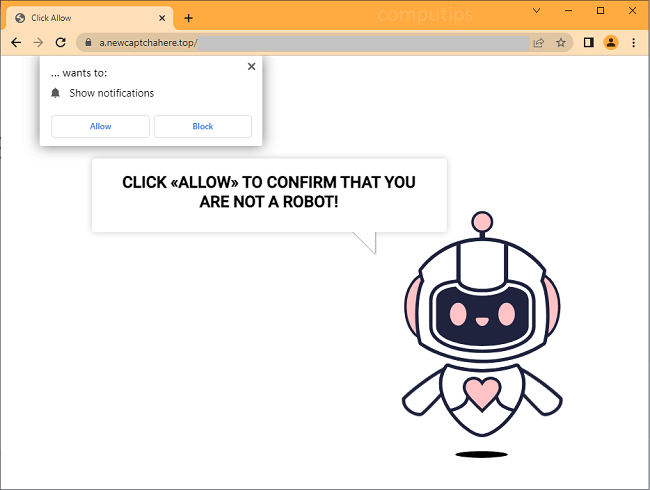 Delete newcaptchahere.top virus notifications