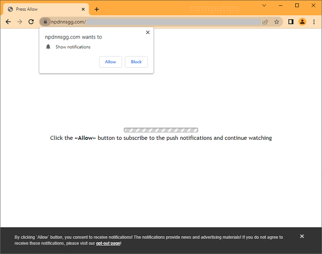 Delete npdnnsgg.com virus notifications
