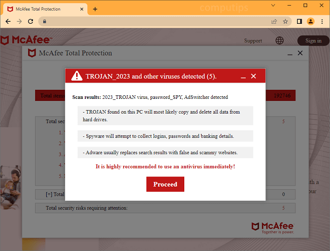 Delete “TROJAN 23 and other viruses detected” Page virus notifications