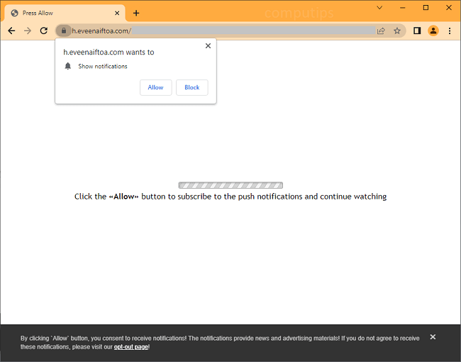 Delete eveenaiftoa.com virus notifications