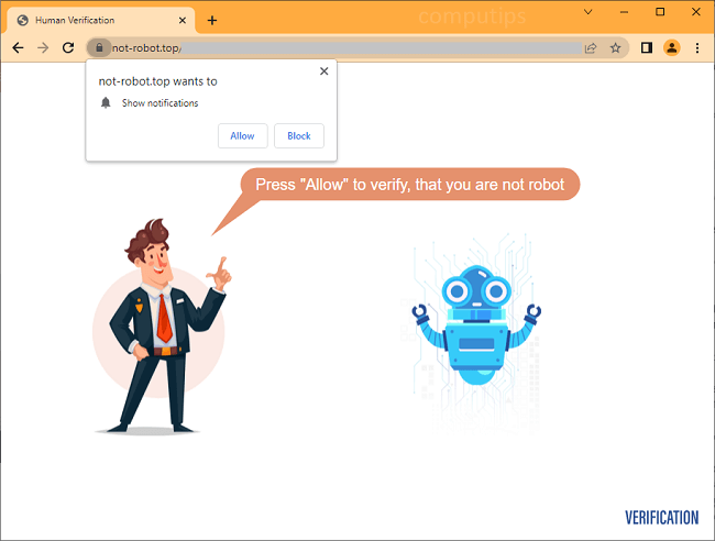 Delete not-robot.top virus notifications