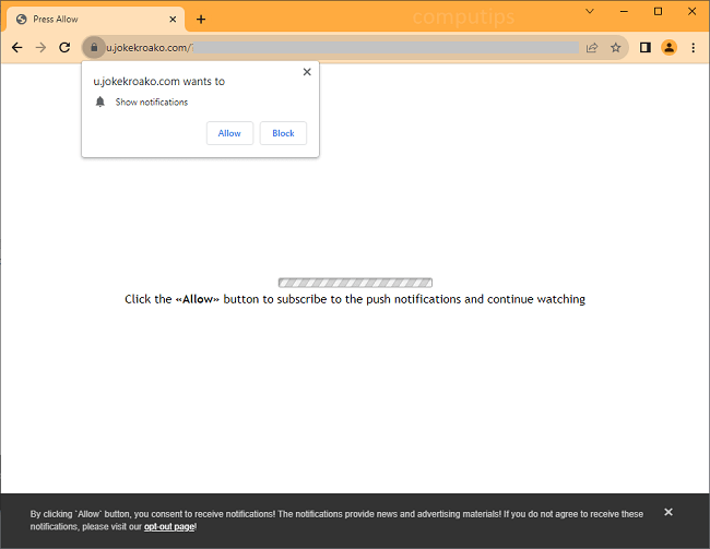 Delete jokekroako.com virus notifications